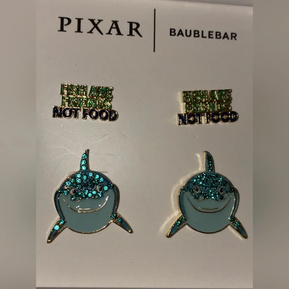 DISNEY PIXAR Finding Nemo Enamel Glitter Shark Fish Two 2 Pair Earrings NEW NWT